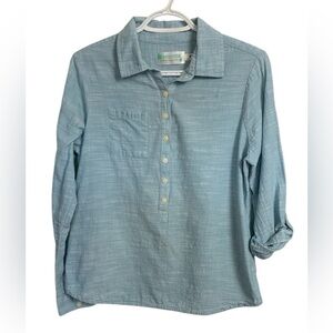 Aventura 100% organic cotton, long sleeved tunic, pale blue with white weave